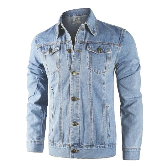 Cotton Denim Jacket Men Casual Solid Color Lapel Single Breasted Jeans Jacket Men Autumn Slim Fit Quality Mens Jackets