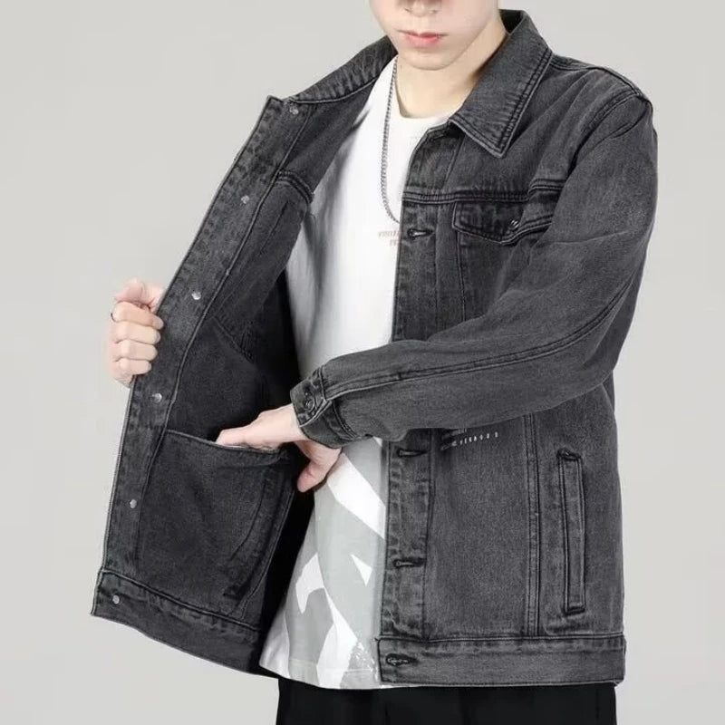 Men's Black Jeans Jacket Autumn Mens Denim Jackets Jens Man Cowboy Clothes Man Cowboy Punk Rock Jackets for Men Blouse Work Wear