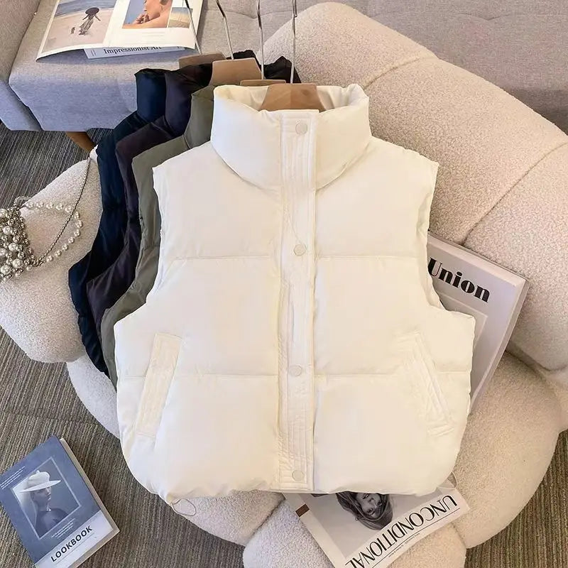 Elegant Chic Women's Winter Down Vest Casual Matching Basic New Outerwear Sleeveless Loose Top Office Lady's Solid Padded Vest