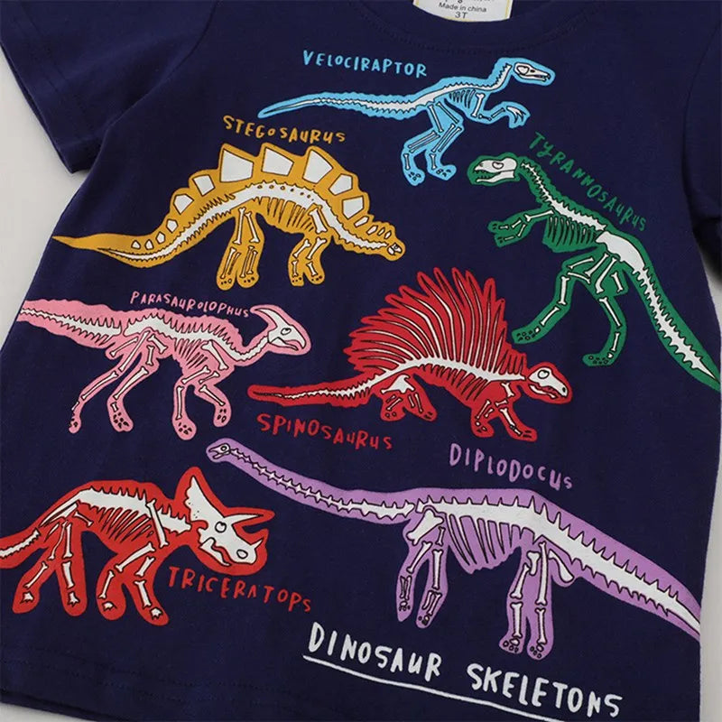 Summer Children Fashion Cartoon Luminous Dinosaurs Short Sleeve T-shirt Boys Breathable Shirt Pullover Tops Kids Clothes