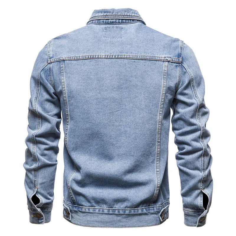 2024 Autumn Men Solid Denim Jackets Fashion Motorcycle Vintage Jeans Jackets Hommes Slim Fit Cotton Casual Black Blue Coats