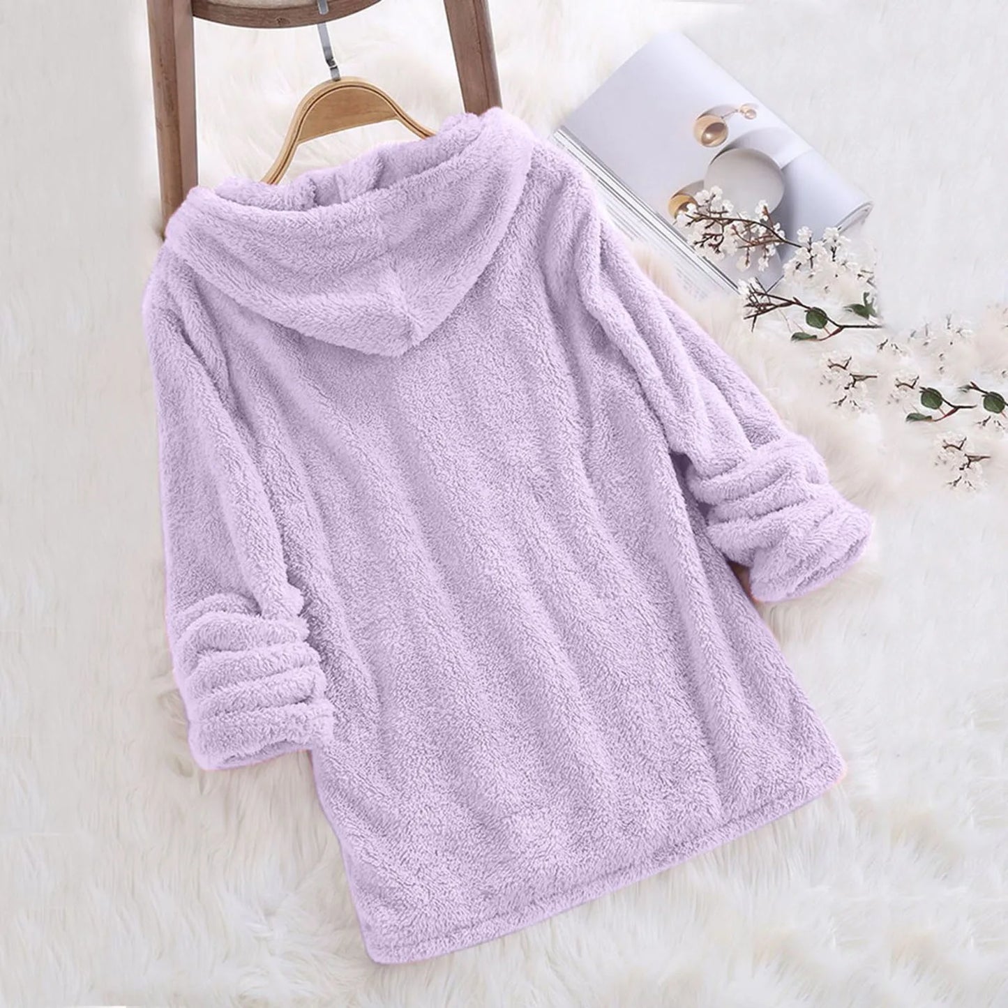 Long Sleeve Plush Hoodies Large Size Womens Casual Solid Hooded Sweatshirts Blouse Tops Cotton Sweat Shirts Sudaderas De Mujeres