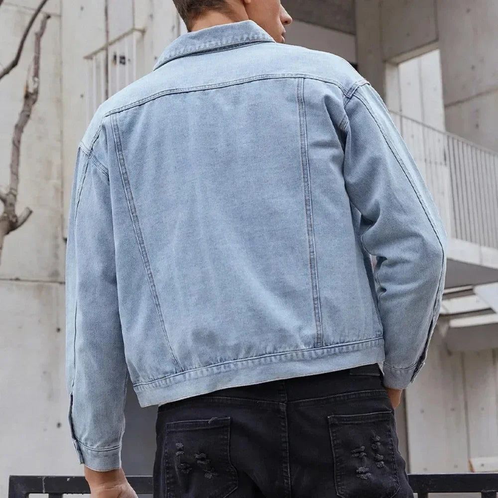 Cotton Denim Jacket Men Casual Solid Color Lapel Single Breasted Jeans Jacket Men Autumn Slim Fit Quality Mens Jackets