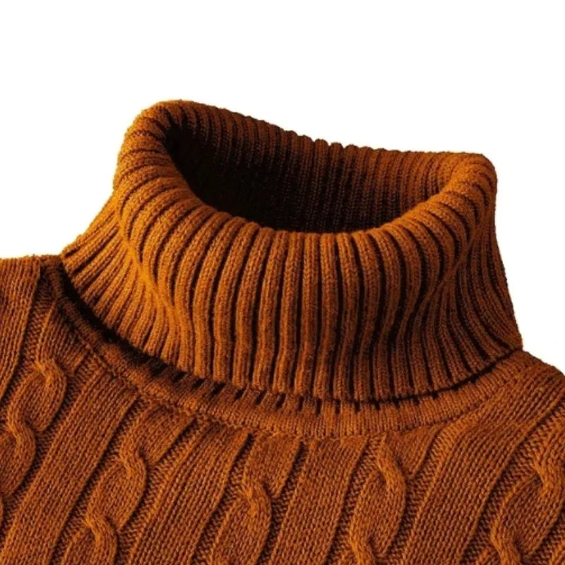 New Men's High Neck Sweater Solid Color Pullover Knitted Warm Casual Turtleneck Sweatwear Woolen Mens Winter Outdoor Tops