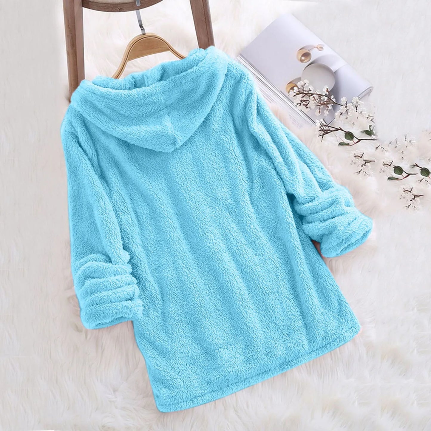 Long Sleeve Plush Hoodies Large Size Womens Casual Solid Hooded Sweatshirts Blouse Tops Cotton Sweat Shirts Sudaderas De Mujeres