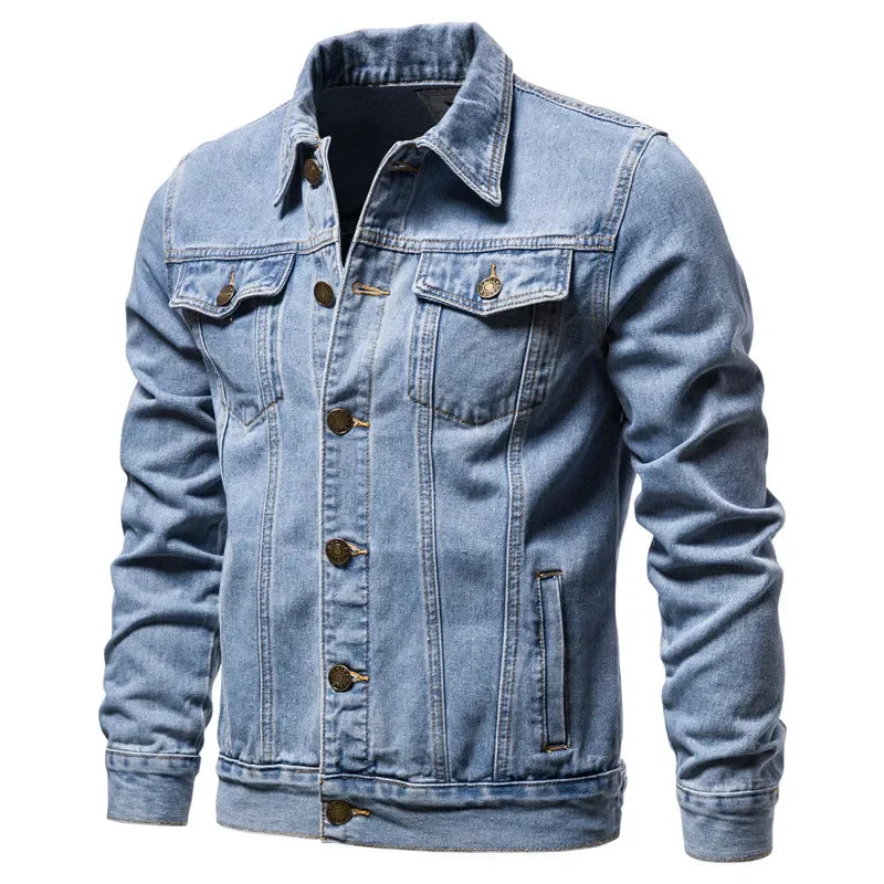 Denim Jacket Men Fashion Motorcycle Jeans Jackets Mens Causal Oversized Cotton Casual Black Blue Denim Jacket Man Outerwear Coat