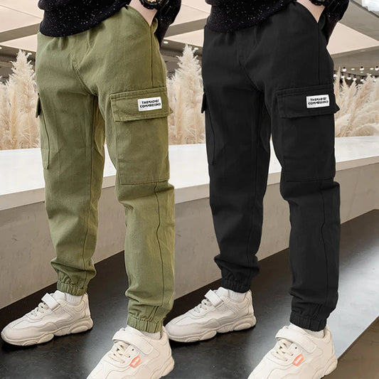 Spring Autumn Boys Fashion Handsome Cargo Pants Children's Letter Sports Trousers Teenagers Casual Thin Sweatpants 4-12 Years