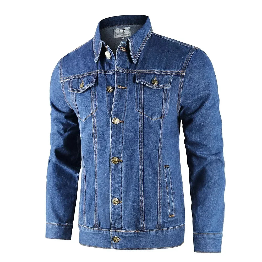 Cotton Denim Jacket Men Casual Solid Color Lapel Single Breasted Jeans Jacket Men Autumn Slim Fit Quality Mens Jackets