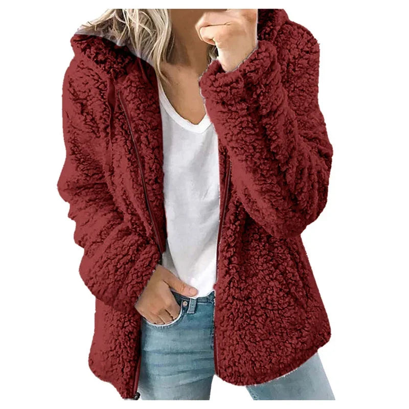 Women Plush Thickened Warm Hoodie Fashion Solid Color Cardigan Hooded Sweatshirt Winter Female Comfortable Casual Outerwear 5XL