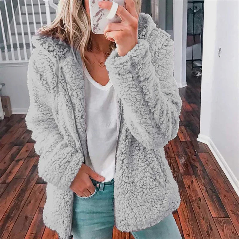 Women Plush Thickened Warm Hoodie Fashion Solid Color Cardigan Hooded Sweatshirt Winter Female Comfortable Casual Outerwear 5XL