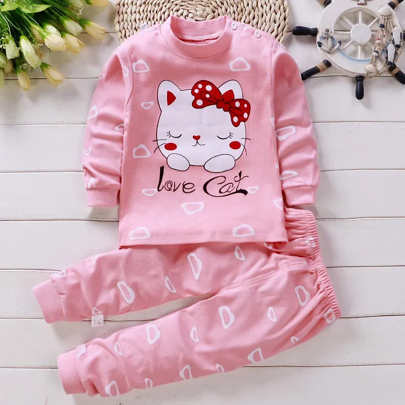 Children's Clothing Spring and Autumn Catoon Underwear Set Baby Boys Girls Cotton Pajamas