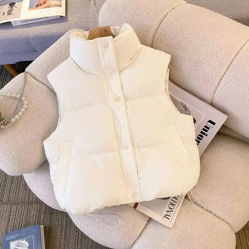 Elegant Chic Women's Winter Down Vest Casual Matching Basic New Outerwear Sleeveless Loose Top Office Lady's Solid Padded Vest