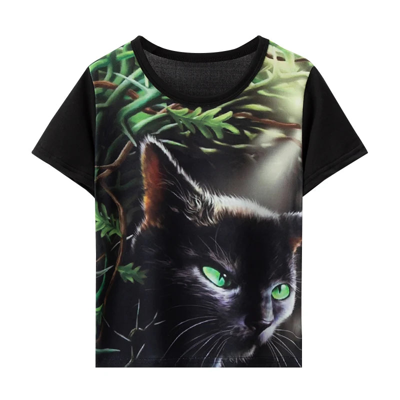 Children's Summer Thin Breathable Black 3D Cute Animal Print Short Sleeve Boys and Girls Casual Handsome Joker T-shirt.