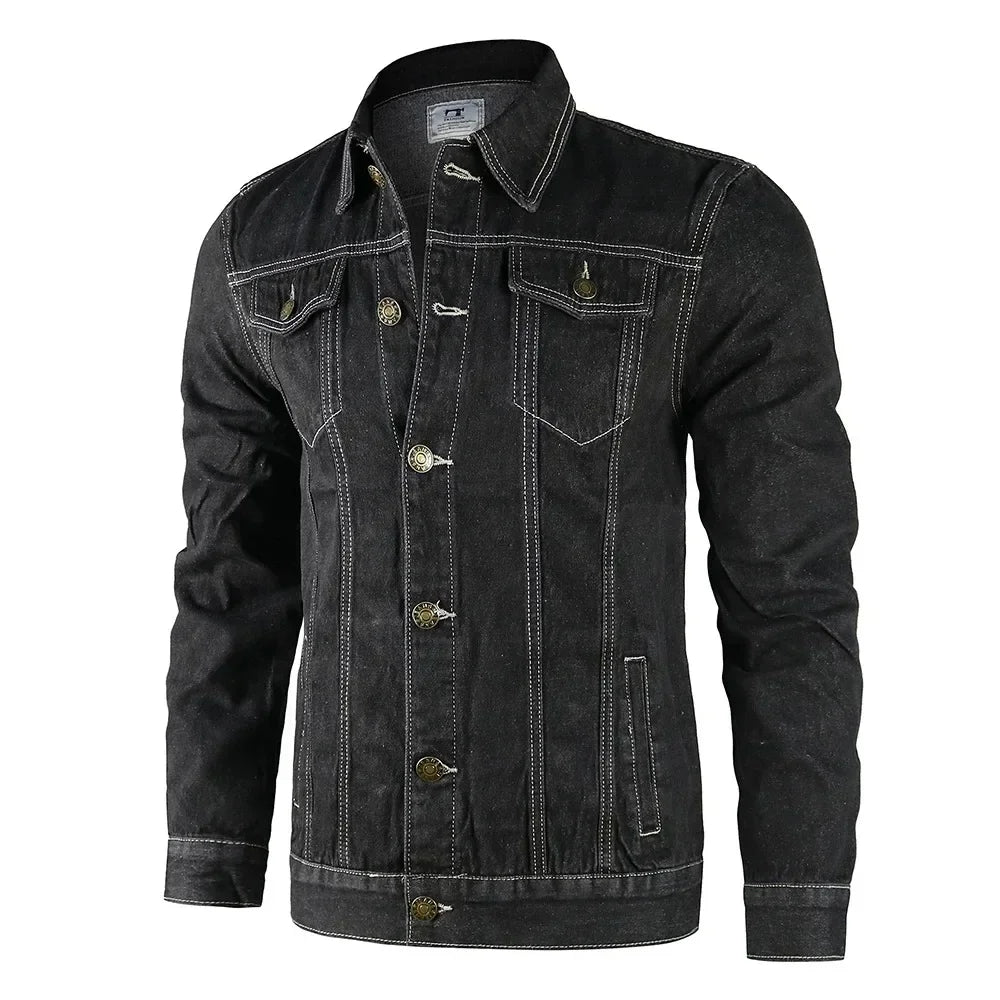 Cotton Denim Jacket Men Casual Solid Color Lapel Single Breasted Jeans Jacket Men Autumn Slim Fit Quality Mens Jackets