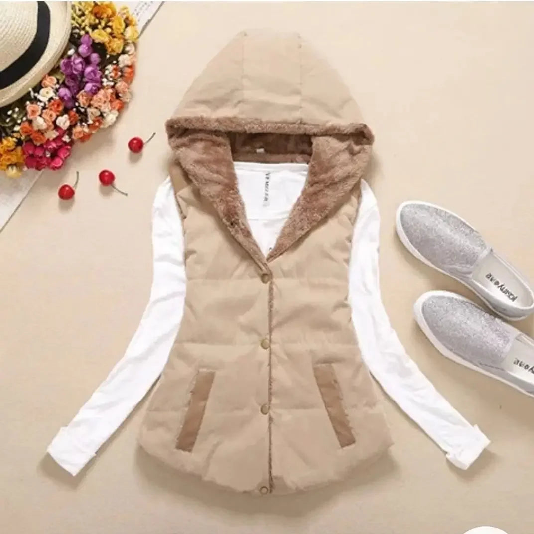 Woman Jacket Vest off-Season Clearance Autumn Winter Coral Fleece Vest Women's Hooded Jacket Chaleco Mujer