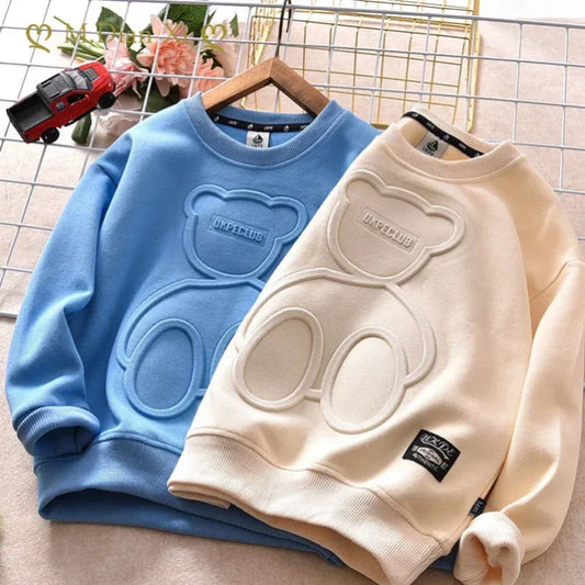 New Spring Autumn Steel Print Bear Sweatshirt Boys Clothes Teenagers Long Sleeve Pullovers  Girls Kids Cotton Tops Anime Hoodie