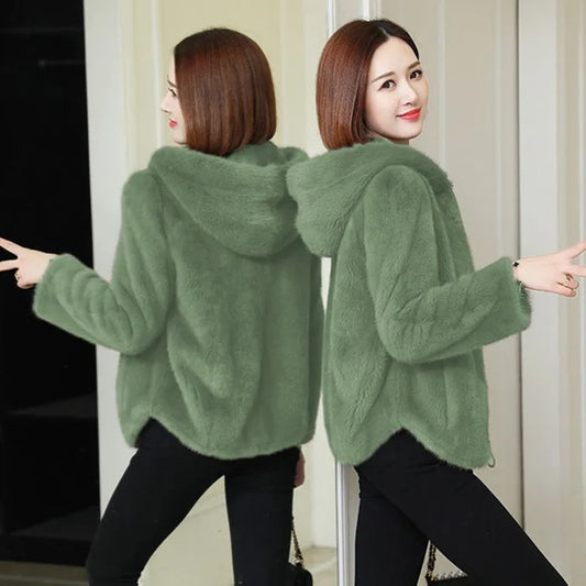 Padded double-sided coral velvet autumn and winter loose hooded warm jumper women's zip jacket