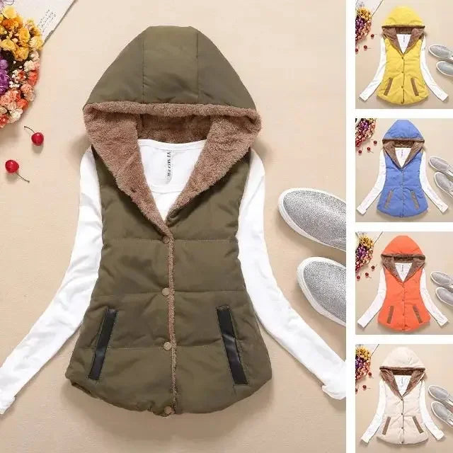 Woman Jacket Vest off-Season Clearance Autumn Winter Coral Fleece Vest Women's Hooded Jacket Chaleco Mujer