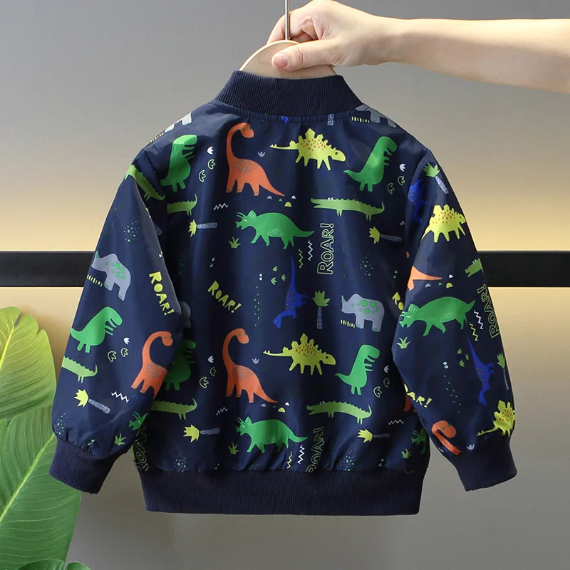 Boys Jackets Spring Autumn Kids Zipper Thin Windbreaker Coat Casual Cartoon Dinosaur Baby Outerwear Children Clothes 2-8 Years