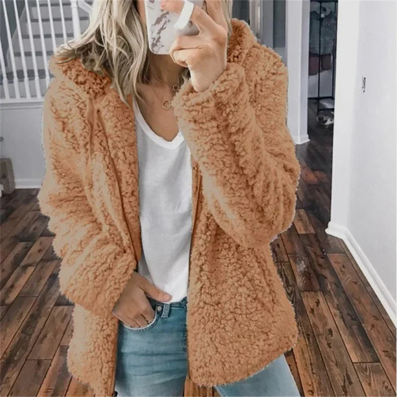 Women Plush Thickened Warm Hoodie Fashion Solid Color Cardigan Hooded Sweatshirt Winter Female Comfortable Casual Outerwear 5XL