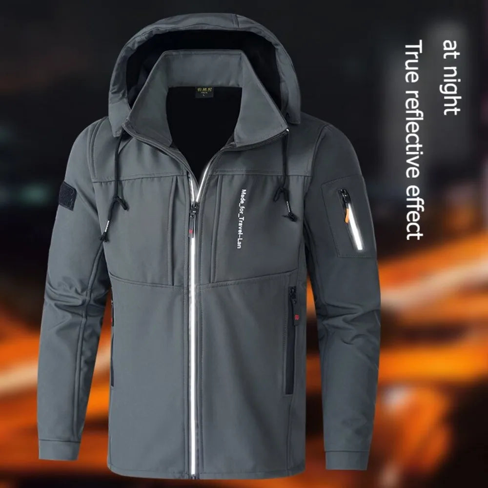 KB Men's Outdoor Jackets Fleece Lining Windbreaker Waterproof Winter Warm Jacket for Men Detachable Hat Men's Coats