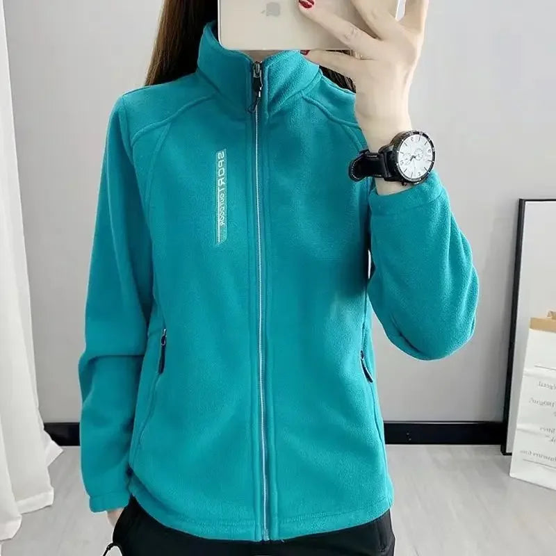 Women's Fleece Polar Coat Warm Thicken Plus Size Letter Printing Double-Sided Velvet Outerwear Coats Zipper Sports Sweatshirt