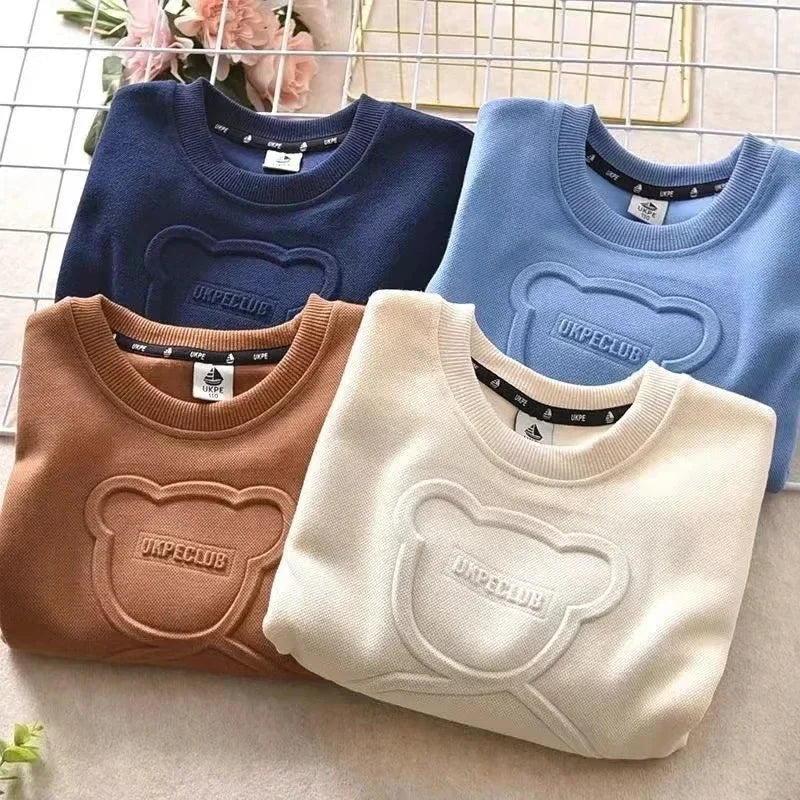 New Spring Autumn Steel Print Bear Sweatshirt Boys Clothes Teenagers Long Sleeve Pullovers  Girls Kids Cotton Tops Anime Hoodie