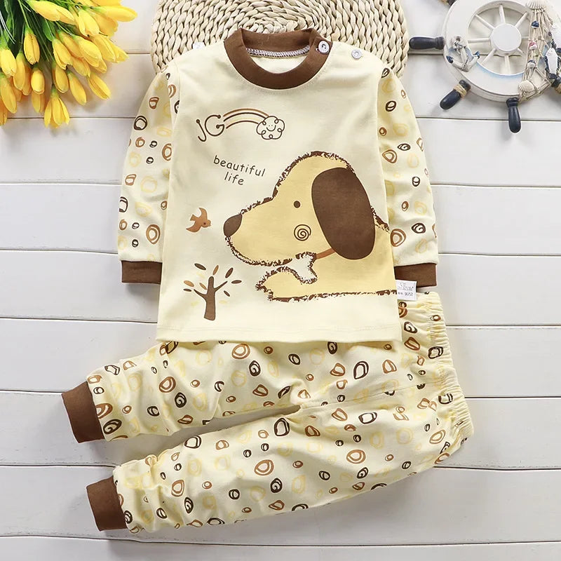 Children's Clothing Spring and Autumn Catoon Underwear Set Baby Boys Girls Cotton Pajamas