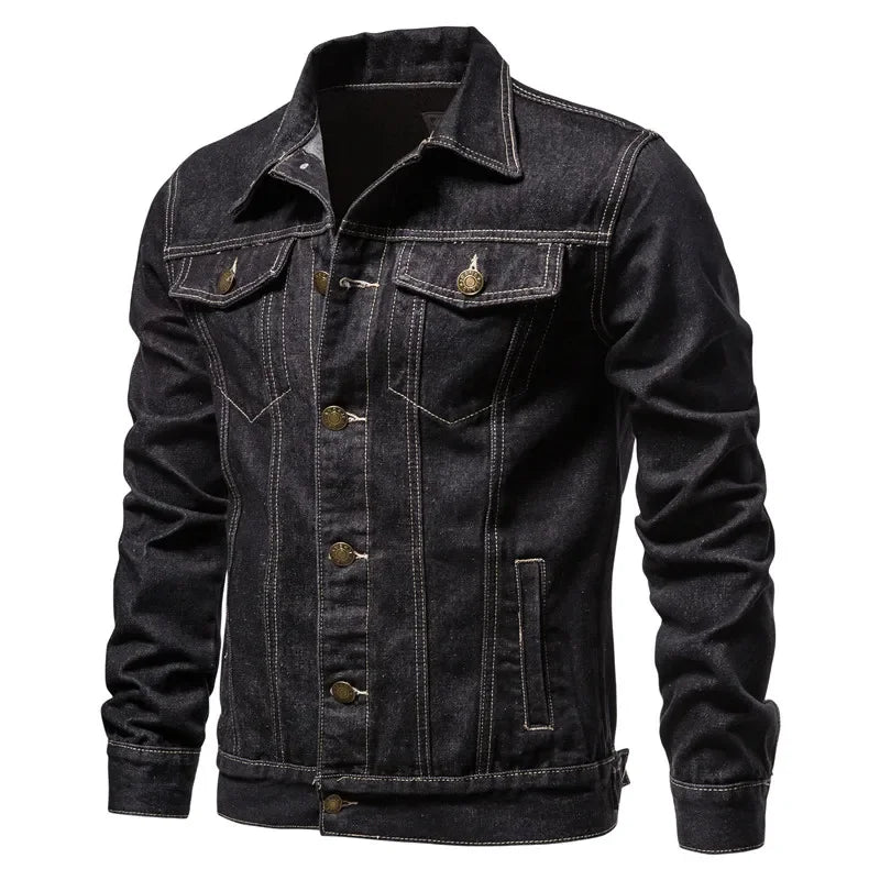 Denim Jacket Men Fashion Motorcycle Jeans Jackets Mens Causal Oversized Cotton Casual Black Blue Denim Jacket Man Outerwear Coat