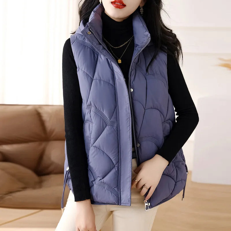 Women Hooded Zipper Cotton Vest Autumn Winter Sleeveless Jacket Warm Quilted Vest Korean Outdoor Windbreak Coat Female Waistcoat